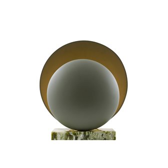 Okrągła designerska lampa stołowa zielona na kamiennej podstawie
